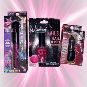 NEW 3 Pc Goth Emo Alt Beauty Set🌙 Matte Lipstick, Skull Eyeshadow + Nail Polish